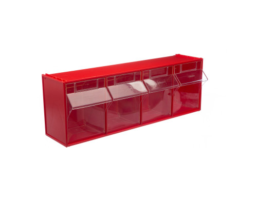 Короб откидной Стелла-техник F-600-4 , 600х178х206мм, 4 ячейки, красный, прозрачный
