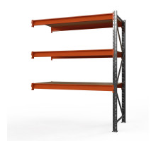 Секция приставная стеллажа металлического Оптима, 2500x1530x785 мм. Ярусы: 3 шт. фанера
