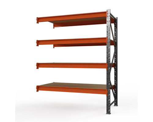 Секция приставная стеллажа металлического Оптима, 3000x2500x785 мм. Ярусы: 4 шт. фанера