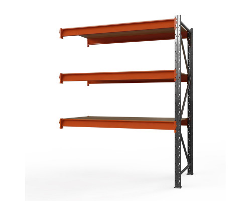 Секция приставная стеллажа металлического Оптима, 3000x1530x785 мм. Ярусы: 3 шт. фанера