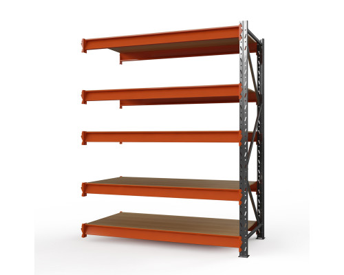 Секция приставная стеллажа металлического Оптима, 3000x2500x785 мм. Ярусы: 5 шт. фанера