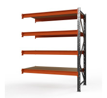 Секция приставная стеллажа металлического Оптима, 2500x1250x785 мм. Ярусы: 4 шт. фанера