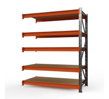 Секция приставная стеллажа металлического Оптима, 2500x1250x785 мм. Ярусы: 5 шт. фанера
