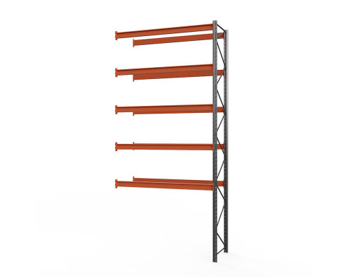 Секция приставная стеллажа металлического паллетного (6000х1800х1100 мм), 5 ярусов